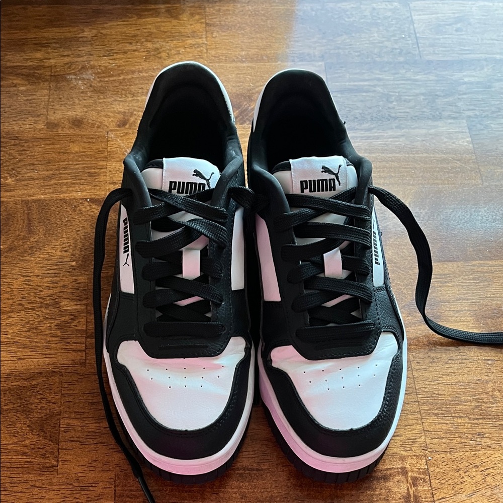 Puma Black and White Low-Top Sneakers with Lace-Up Design